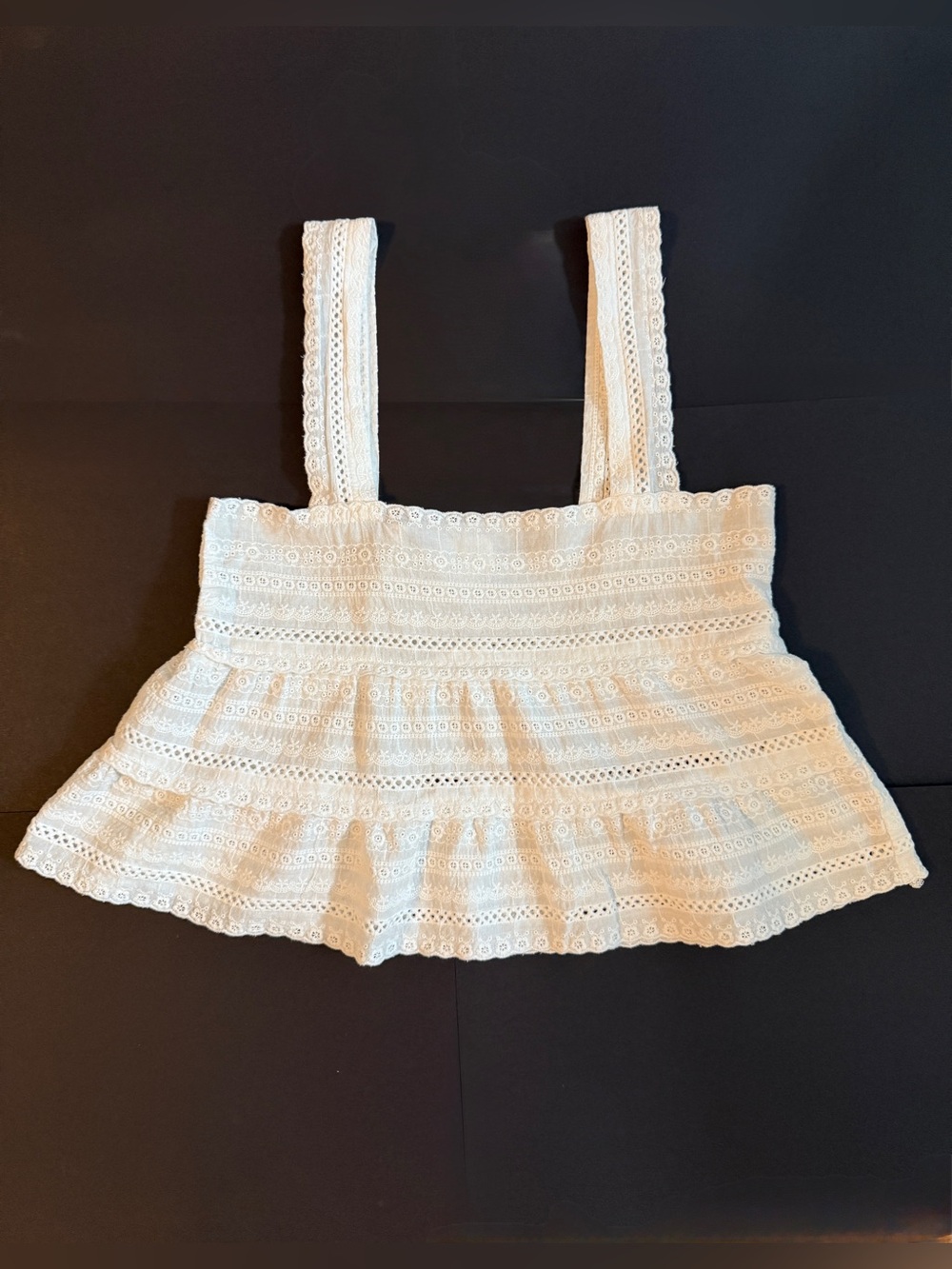 Dee Elly White Eyelet Lace Square Neck Peplum Crop Tank Top TMS1153IMK-A XS - Picture 4 of 8